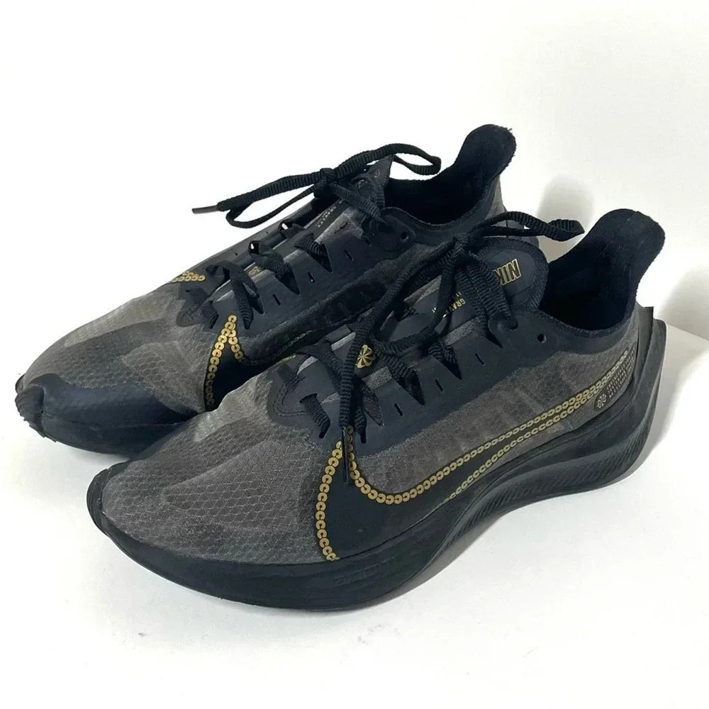 Nike Zoom Gravity Glam Dunk Black Metallic Gold Sail Womens Size 9